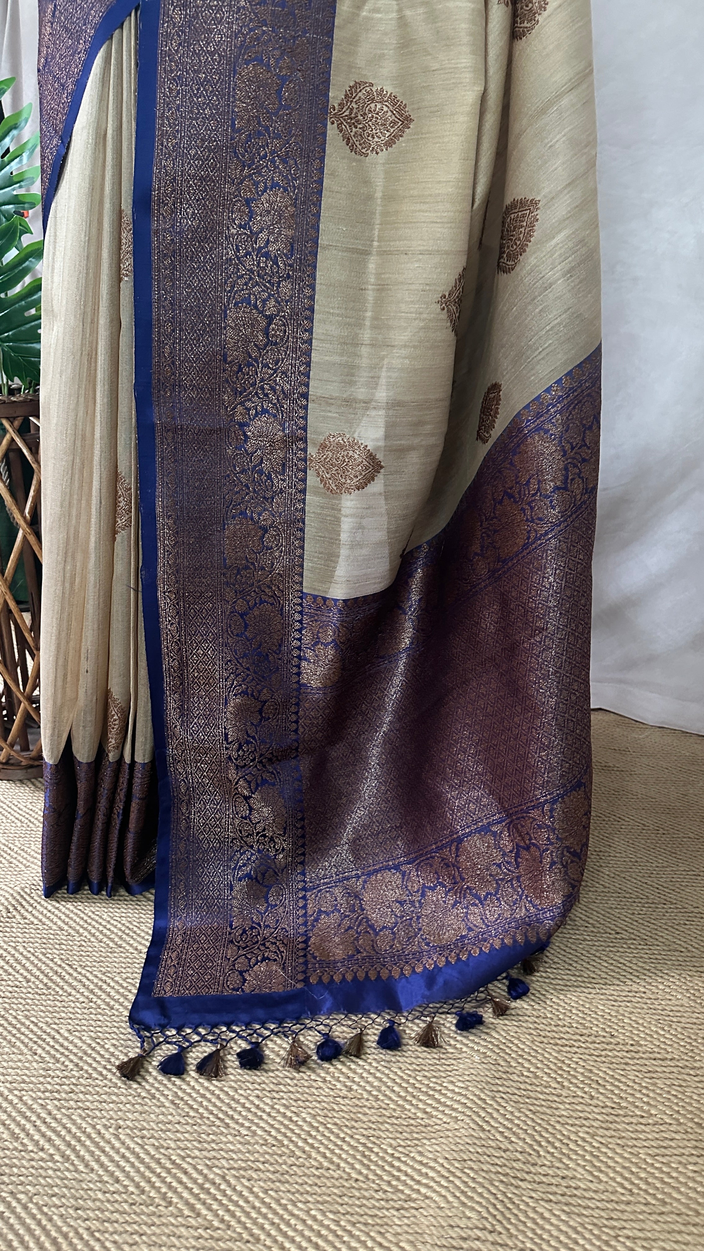 Pure silk Tussar Banarsi saree with stitched blouse