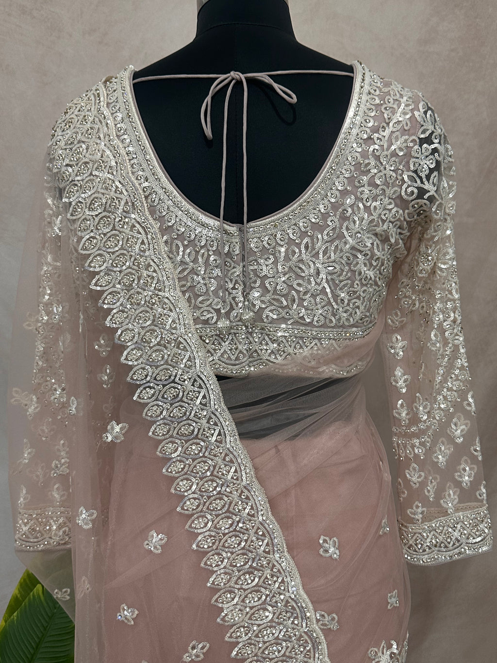 Heavy Embroidered Net Saree with stitched blouse and under skirt