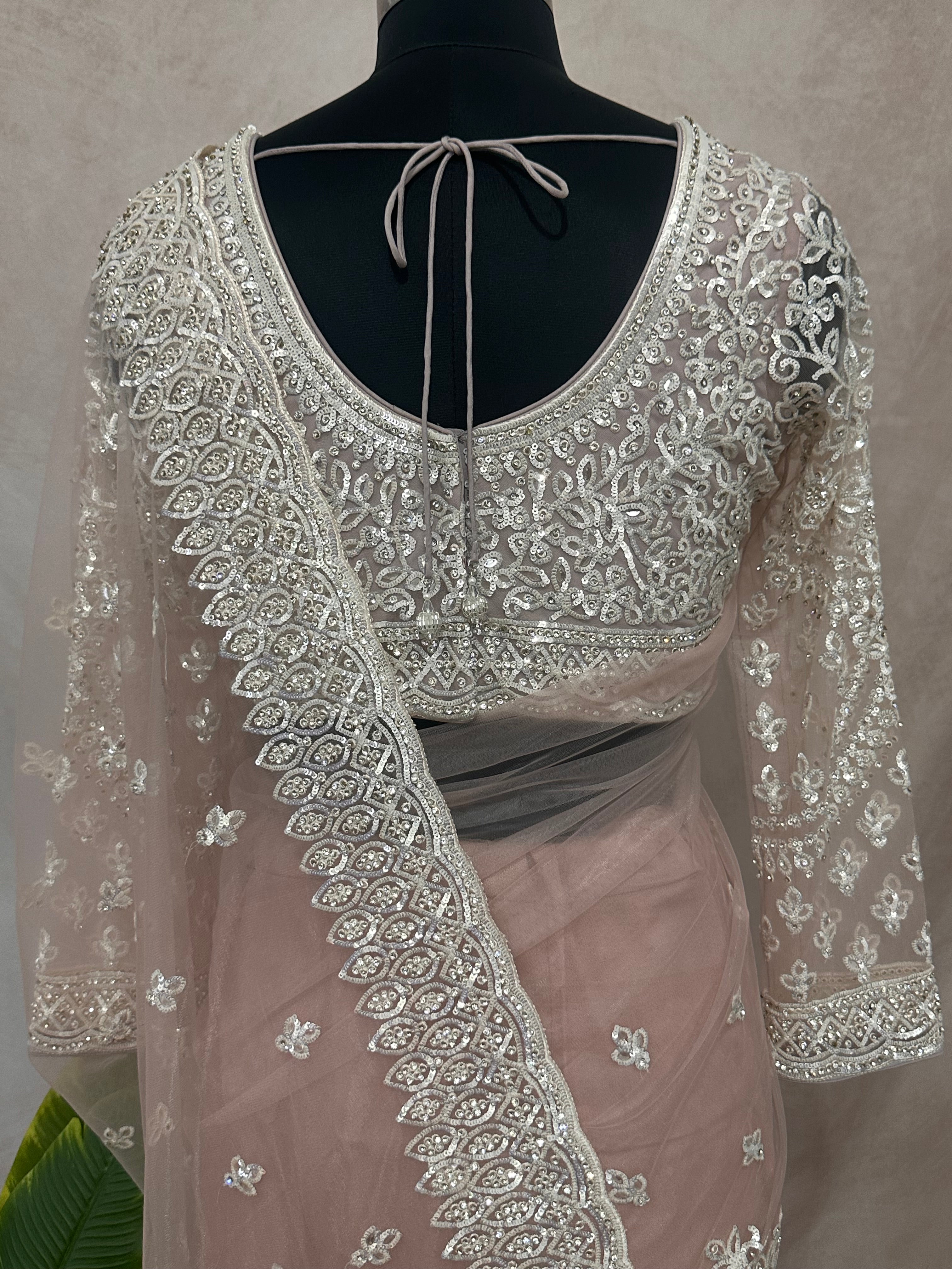 Heavy Embroidered Net Saree with stitched blouse and under skirt