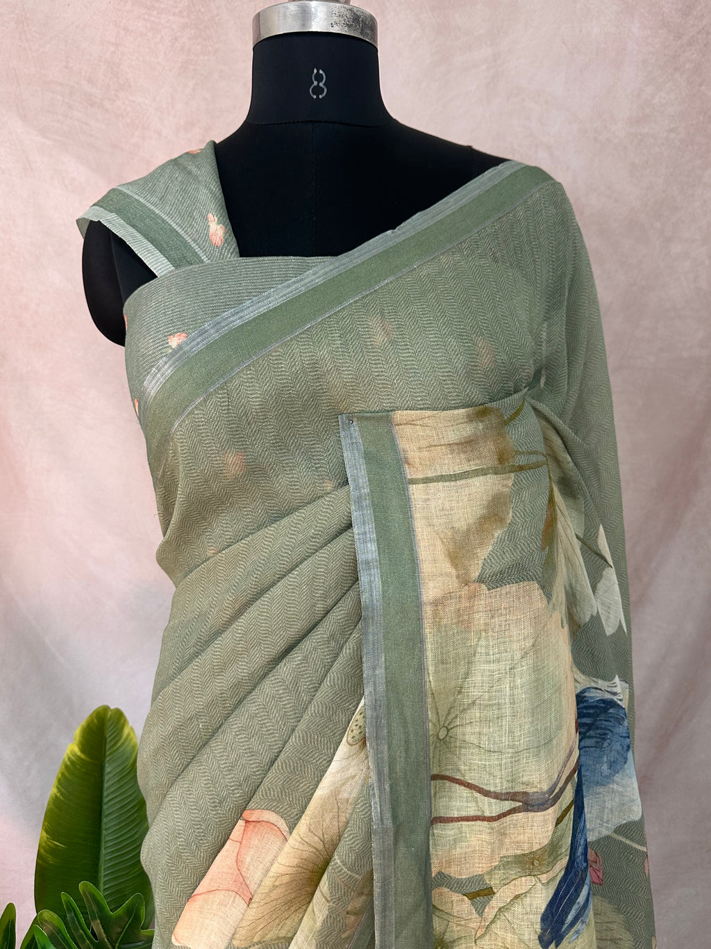 Linen digital Printed saree , with BP