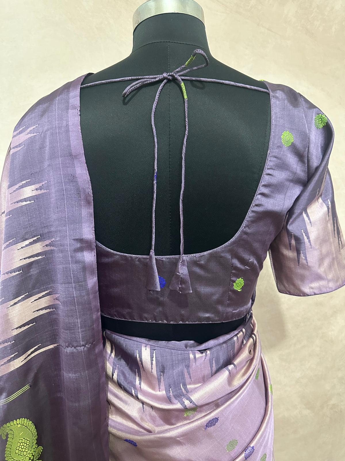 Handloom pure silk lilac gadwal silk saree with stitched blouse