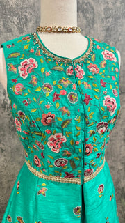 Clearance - Peacock green skirt with Embroidered peplum top (no dupatta)