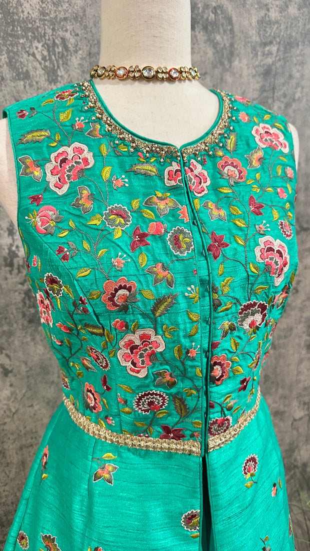 Clearance - Peacock green skirt with Embroidered peplum top (no dupatta)