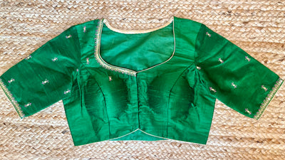 Green silk blouse with aari work
