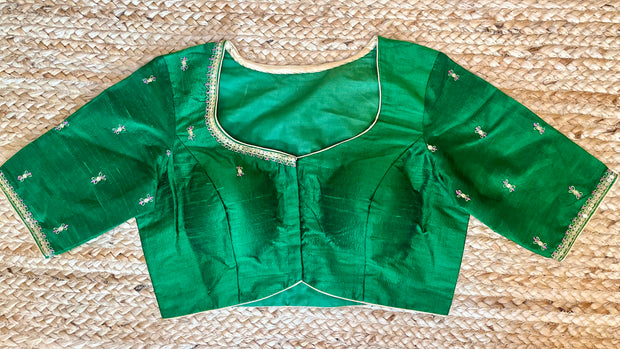 Green silk blouse with aari work