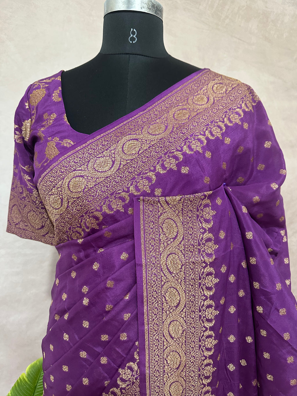 Purple Pure Khaddi Crepe Banarasi Handloom Saree, with stitched blouse