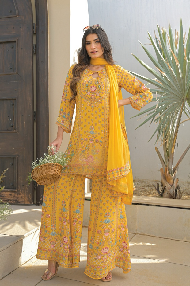 Mustard yellow top with with flared bottom
