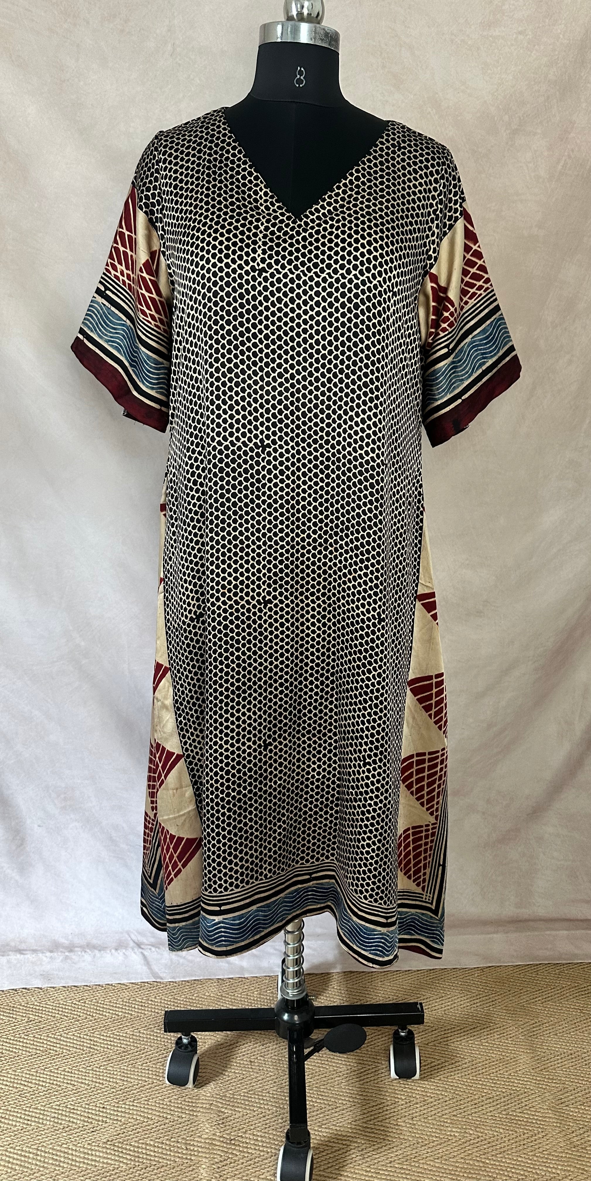 Designer Ajrakh modal silk dress