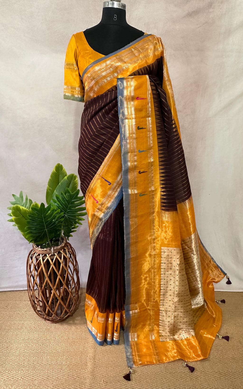 Handloom gadwal pure silk saree with muniya tissue border and stitched blouse