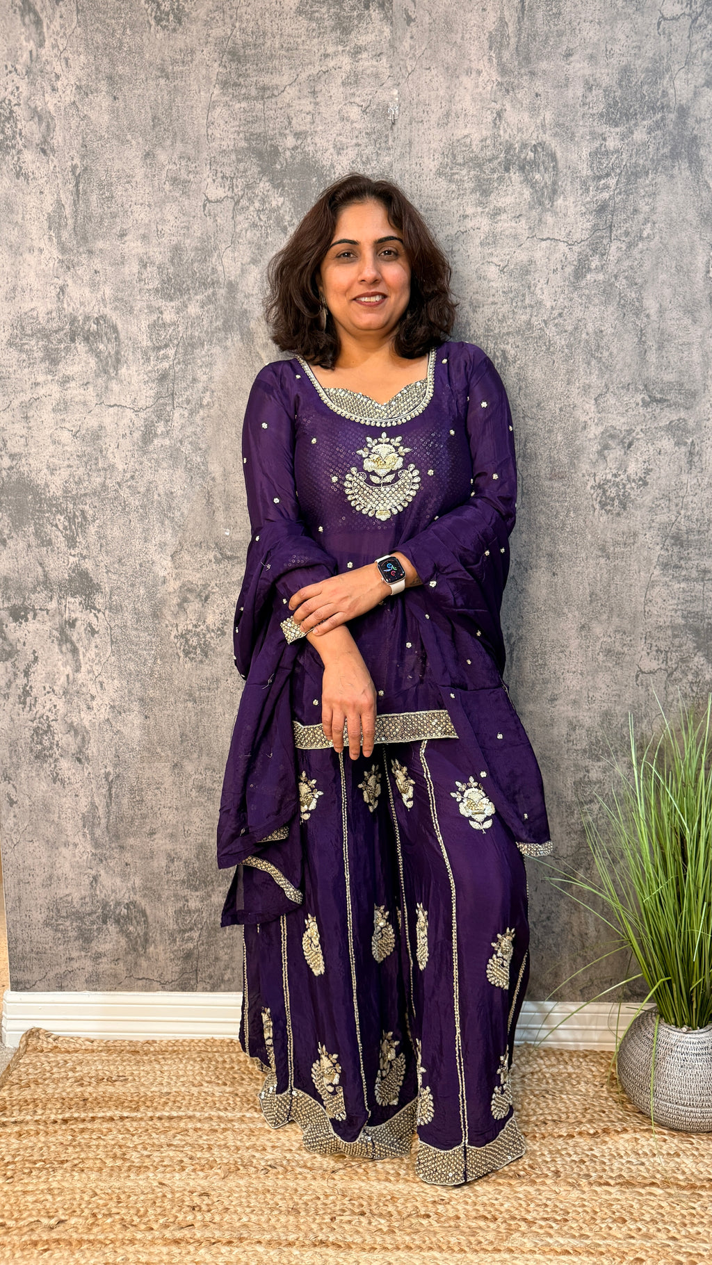 Purple chiffon silk short top with palazzo