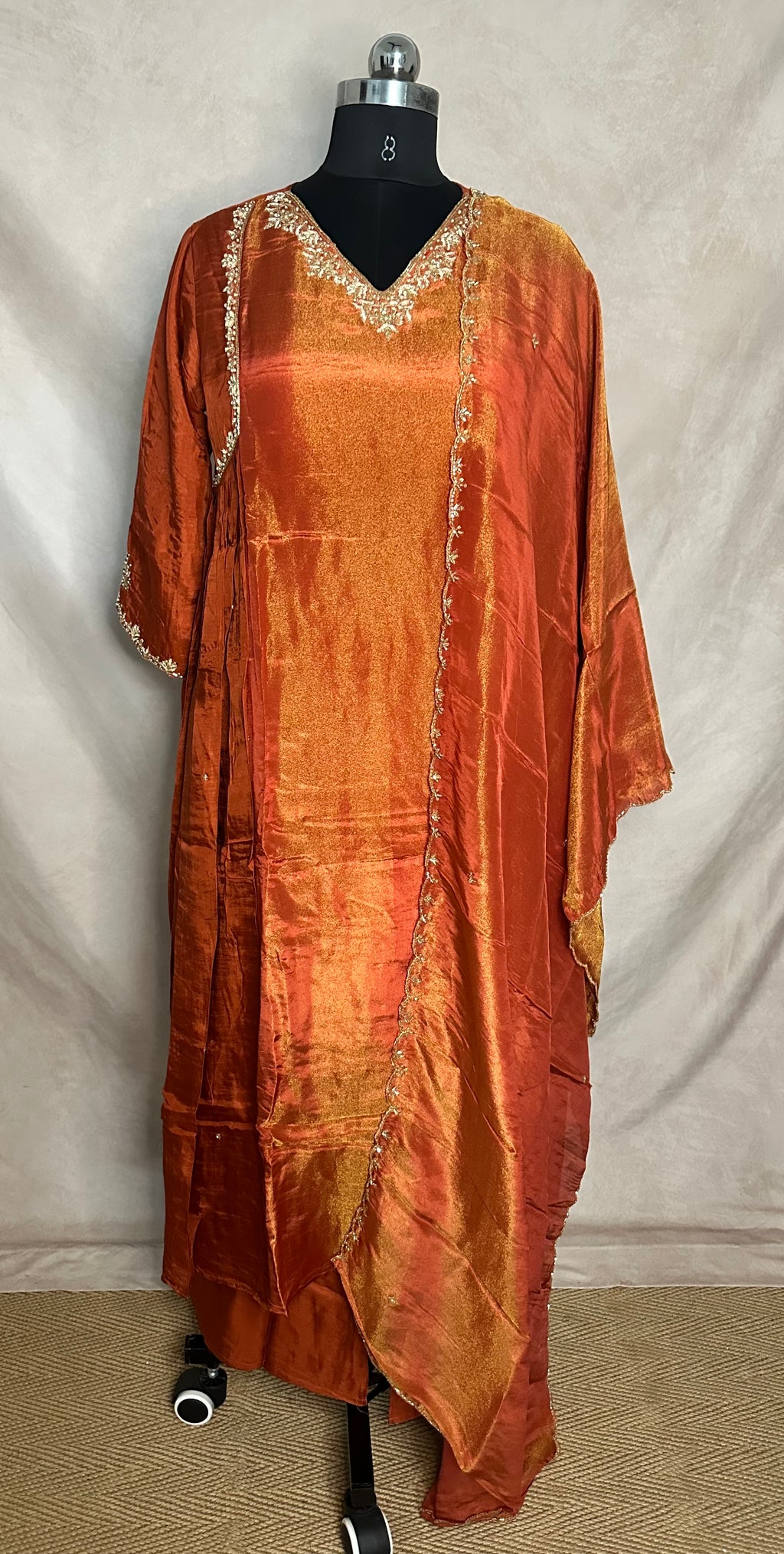 Tissue crepe silk short kurti with Palazzo and dupatta