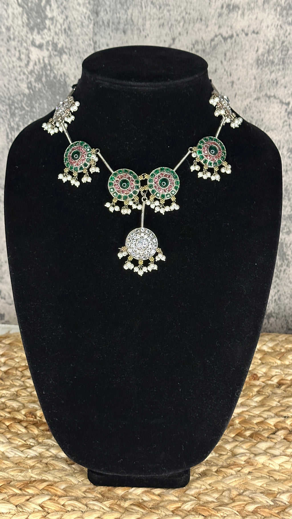 Dual tone necklace with rabbit earrings