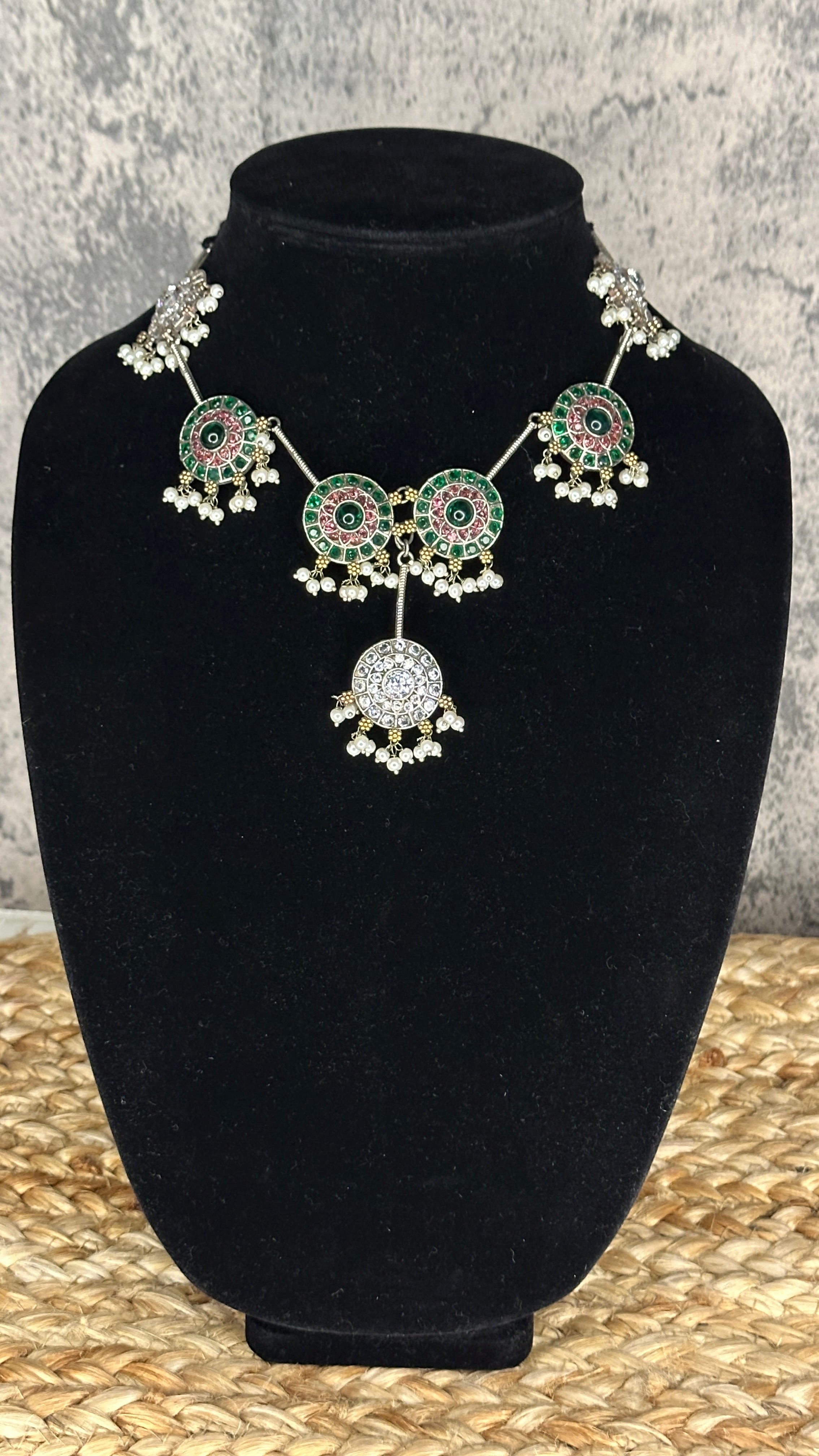 Dual tone necklace with rabbit earrings