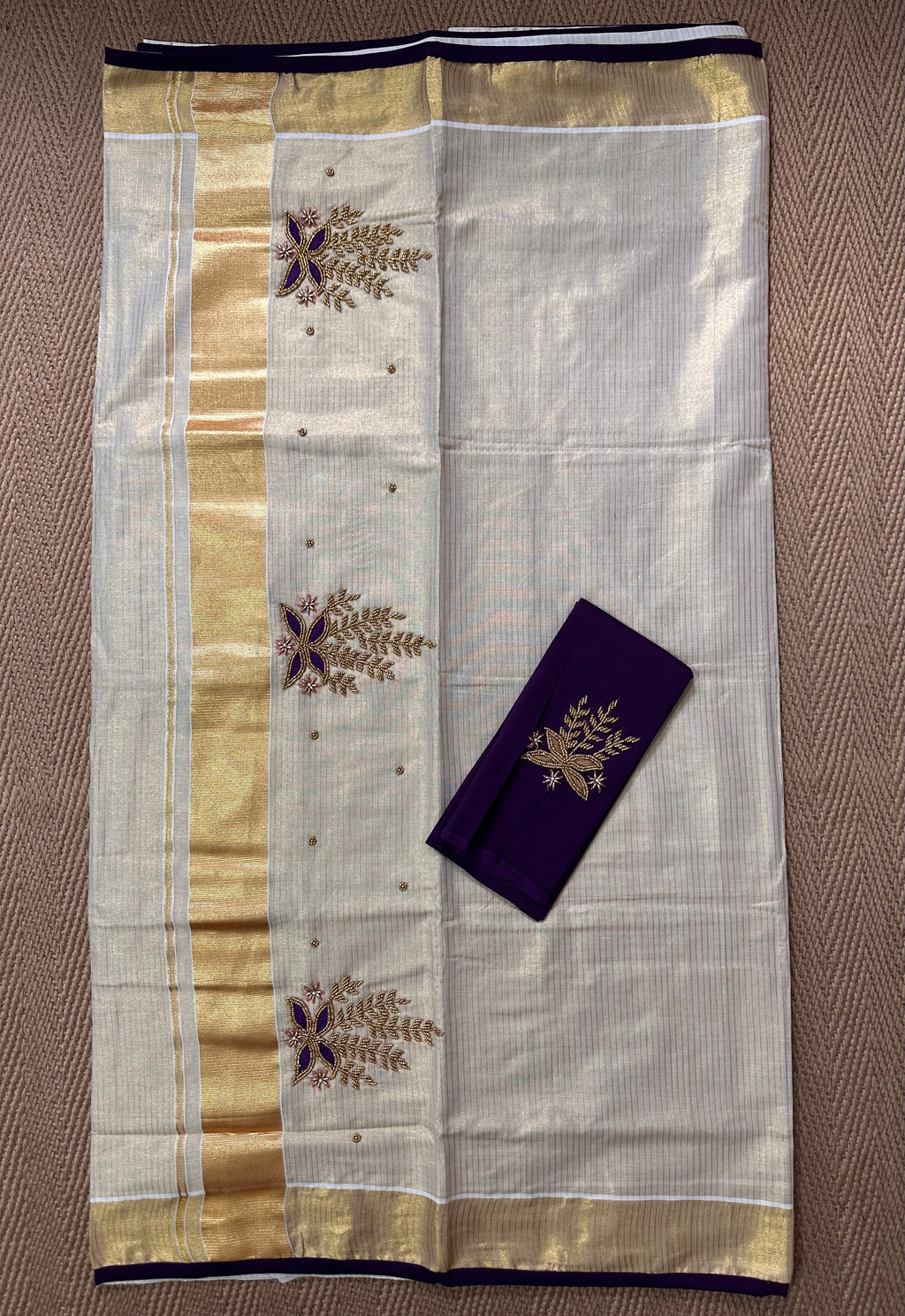Tissue set saree with bead emroidery and BP