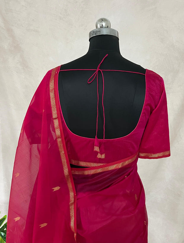 Pure Pink Maheshwari silk saree with stitched blouse