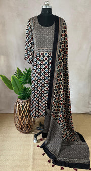 Modal silk kurti with Ajrakh hand block print