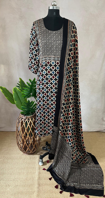 Modal silk kurti with Ajrakh hand block print