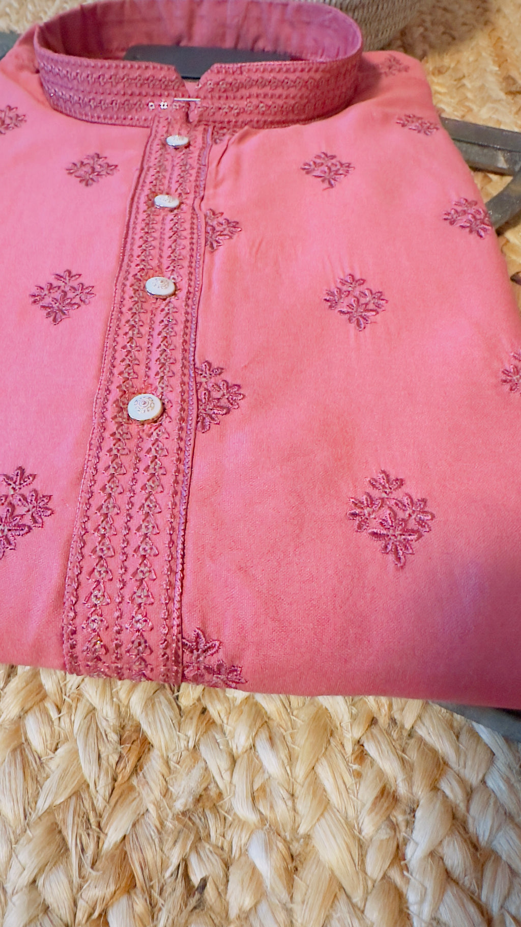 Dark brick red color cotton silk kurta