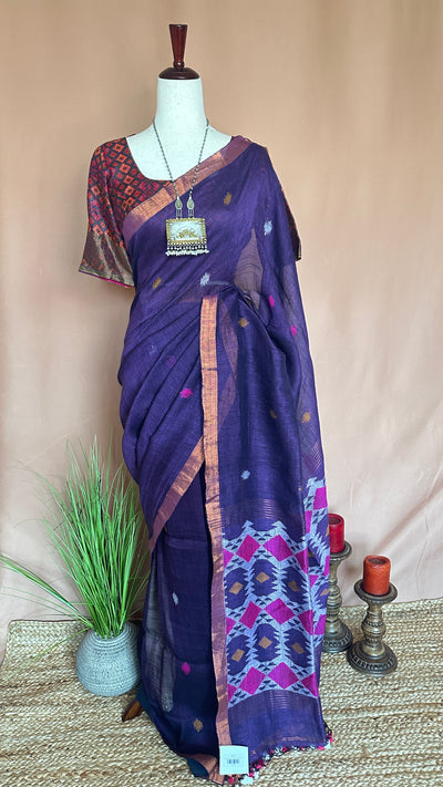Handloom linen saree jamdani pallu