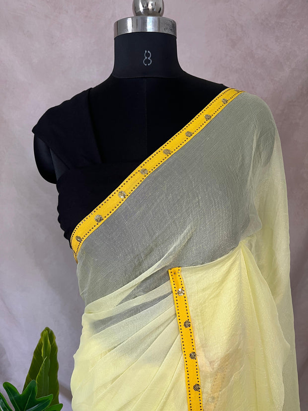 Yellow chiffon saree , no BP