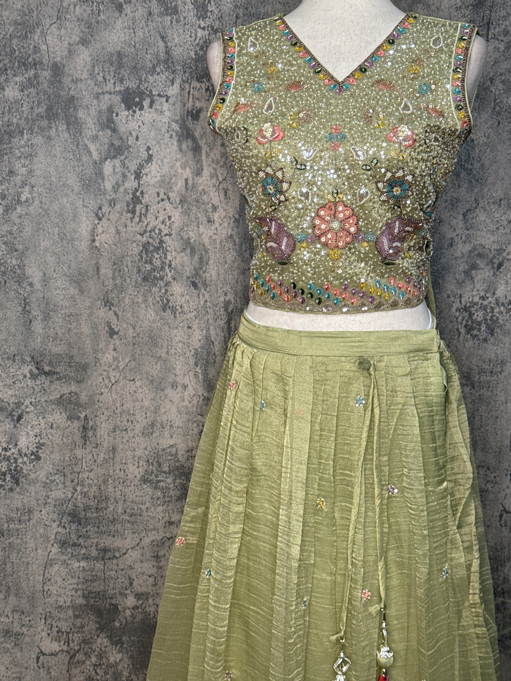 Light green tissue lehanga set