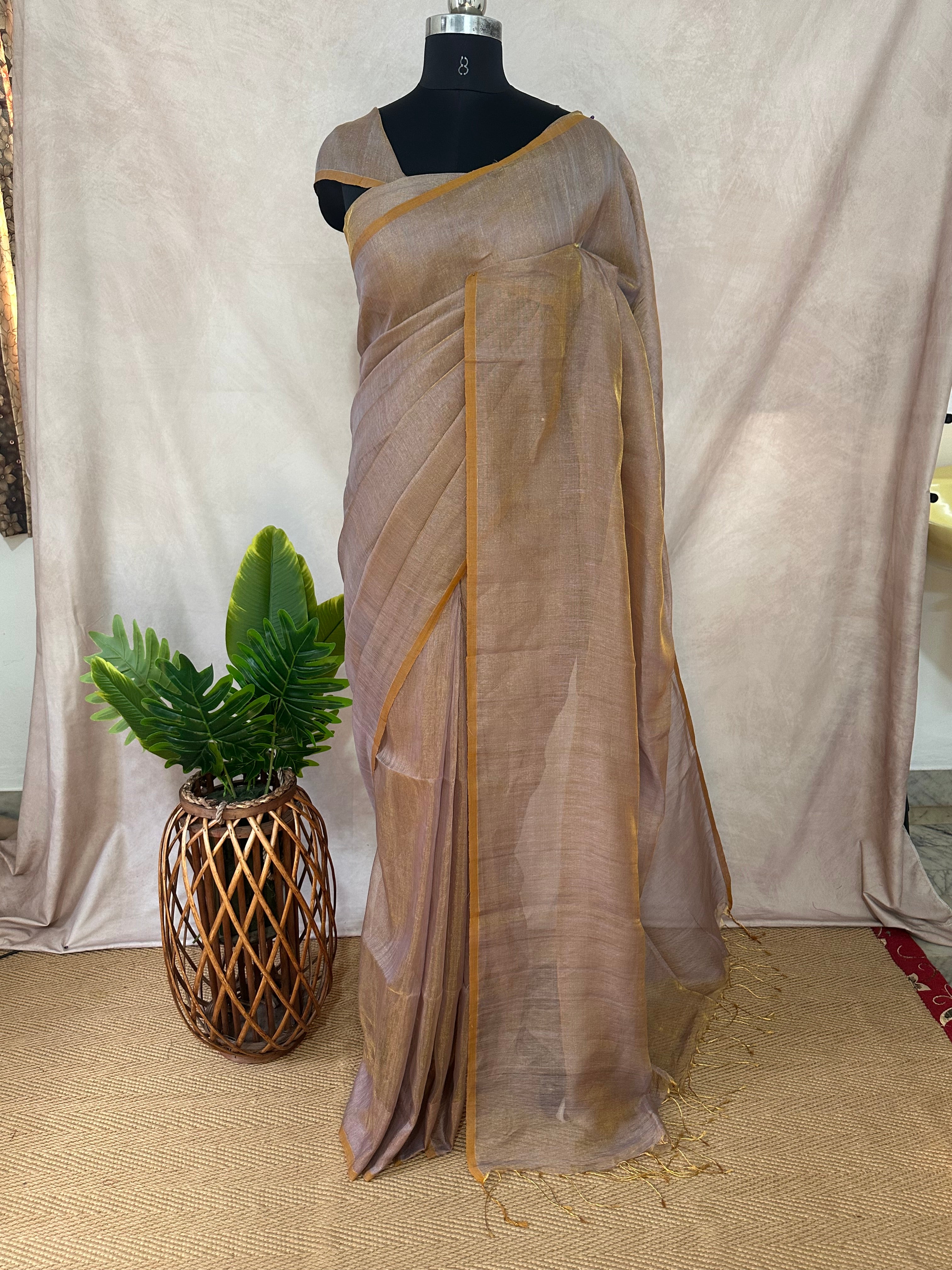 Pure Tissue linen tested Zari saree, no BP