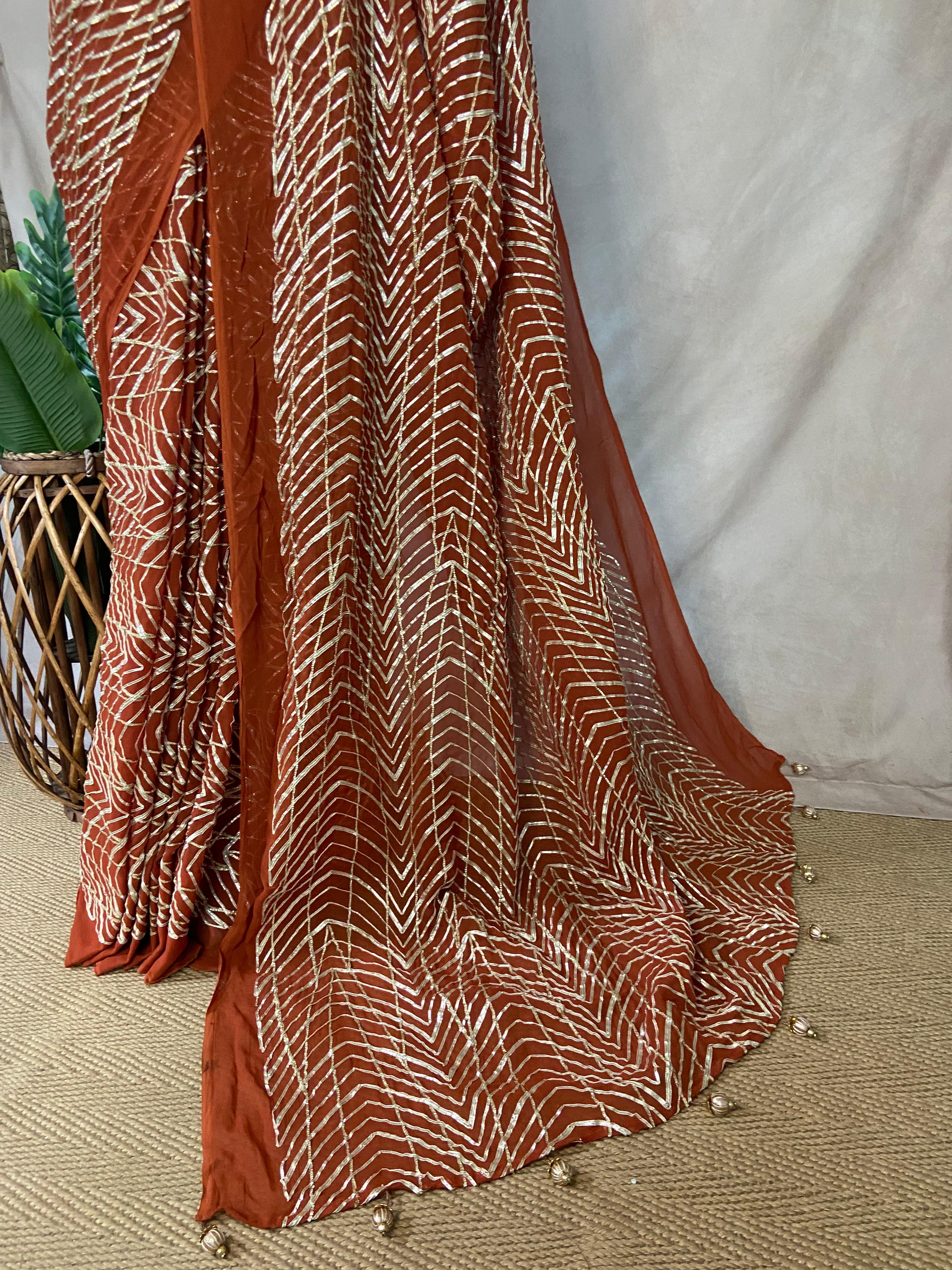Georgette Designer saree with Gotta patti work and stitched blouse
