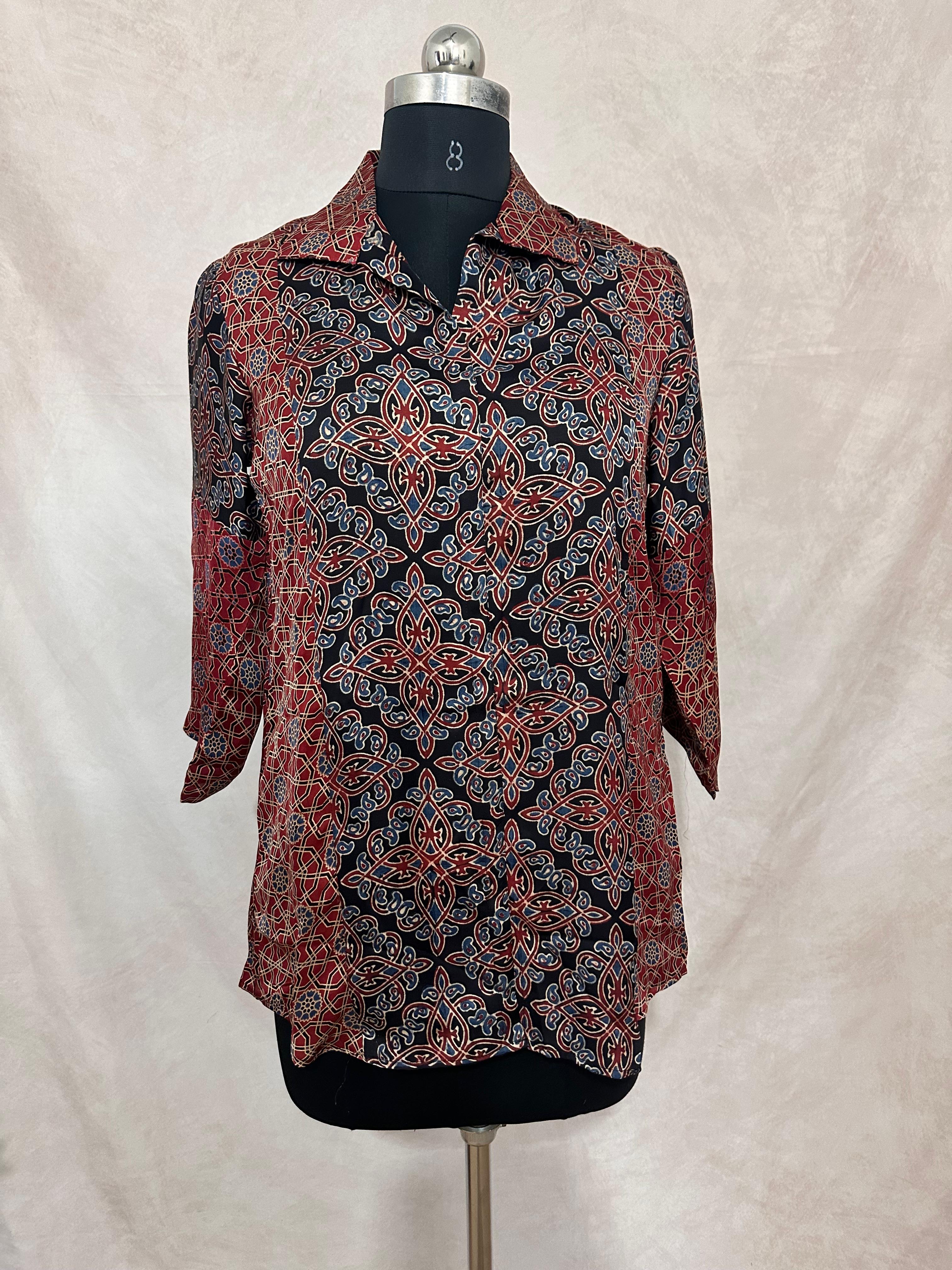 Pure Modal silk shirt with hand block print