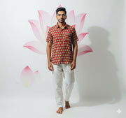 Jaipur cotton Brick red half sleeve cotton shirt with print
