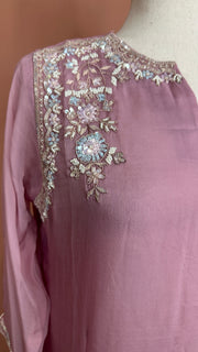 Lilac Organza silk kurti set with handwork