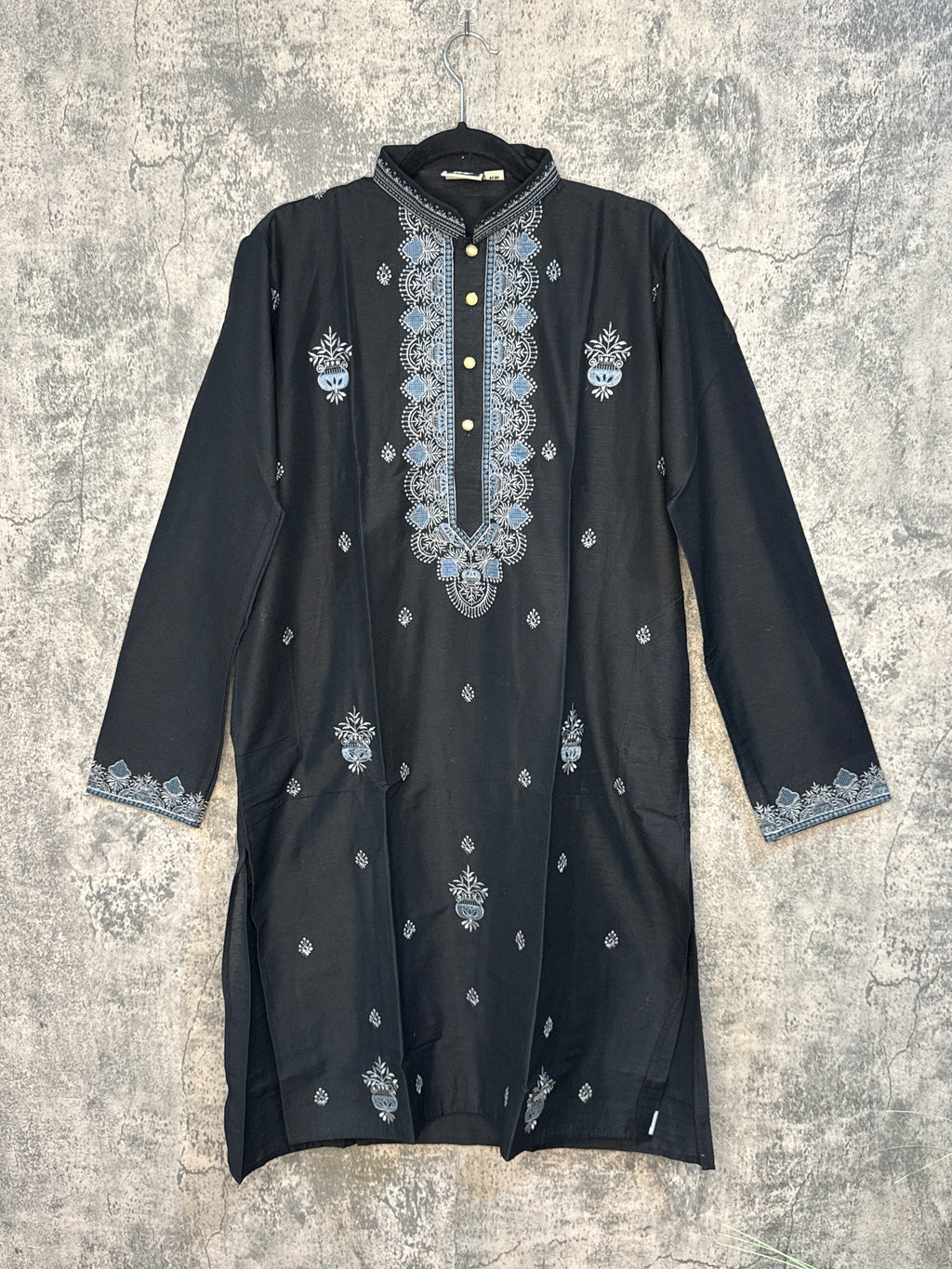 Black soft cotton kurta with neck emroidery
