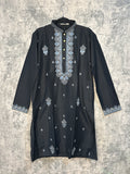 Black soft cotton kurta with neck emroidery