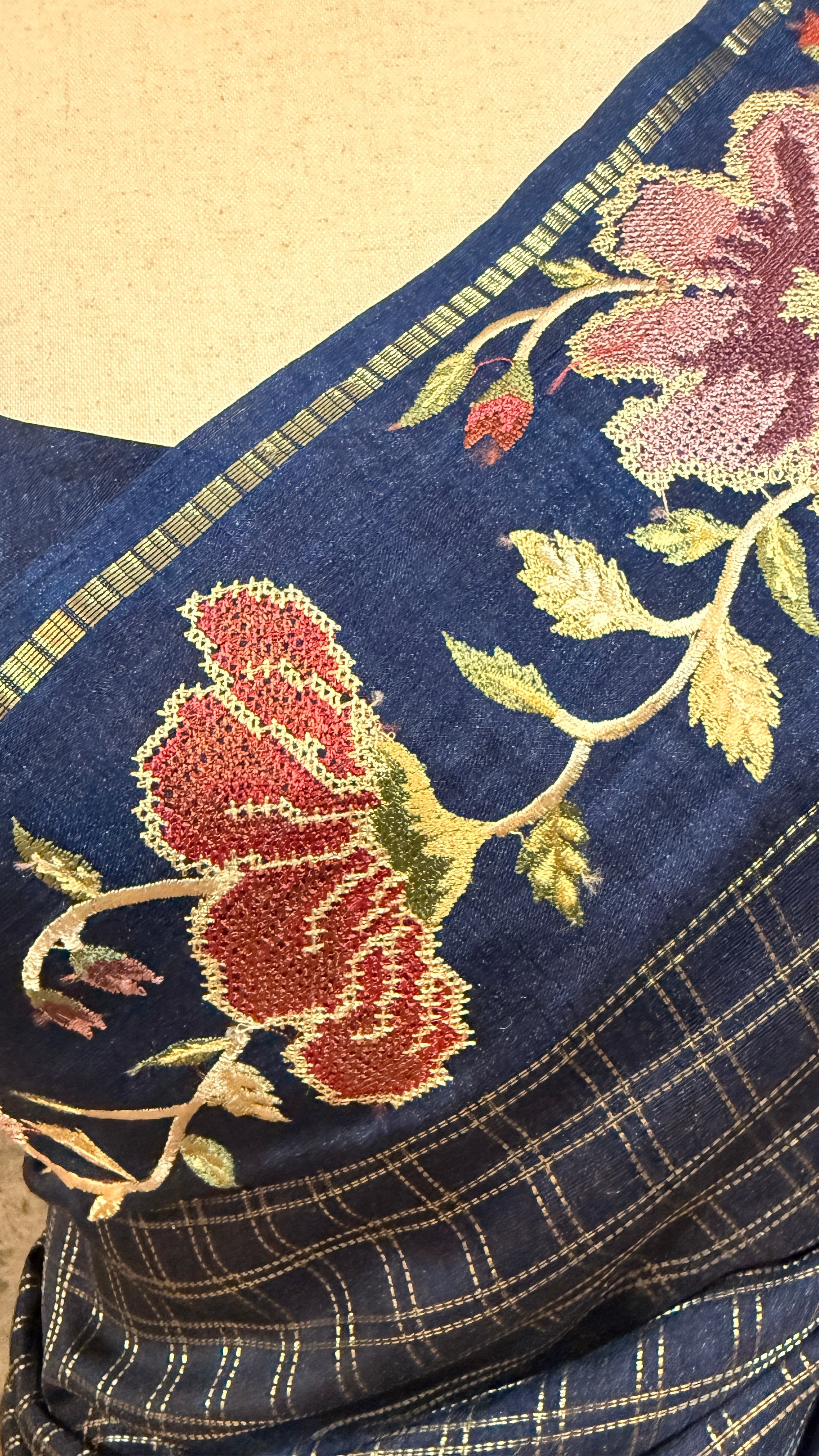 Semi tussar saree with embroidery and stitched blouse