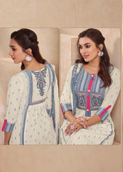 White and blue kurti with bottom and dupatta
