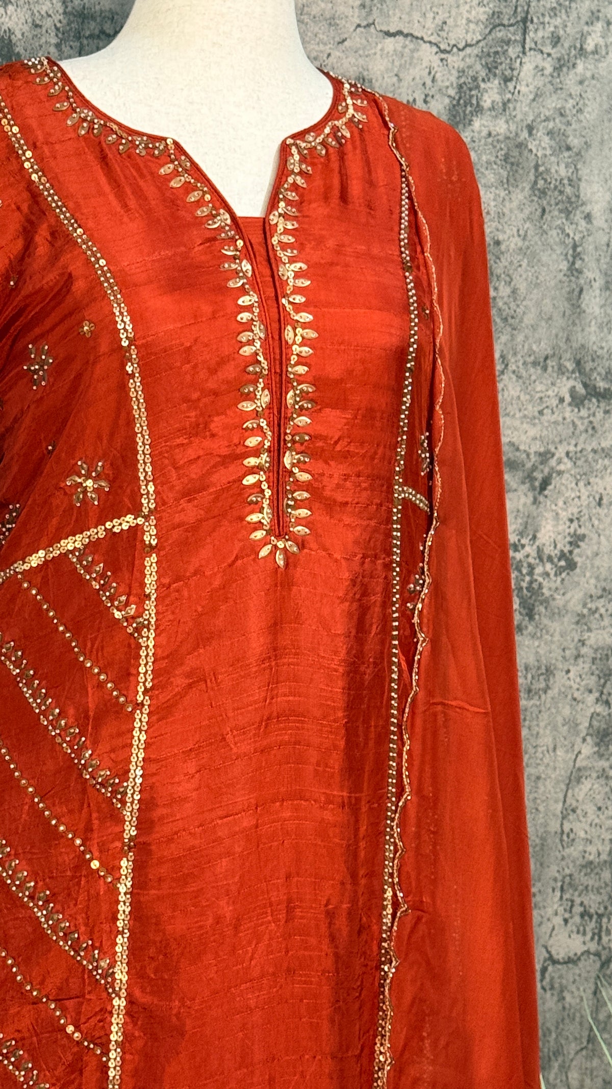 Orange tissue silk kurti set