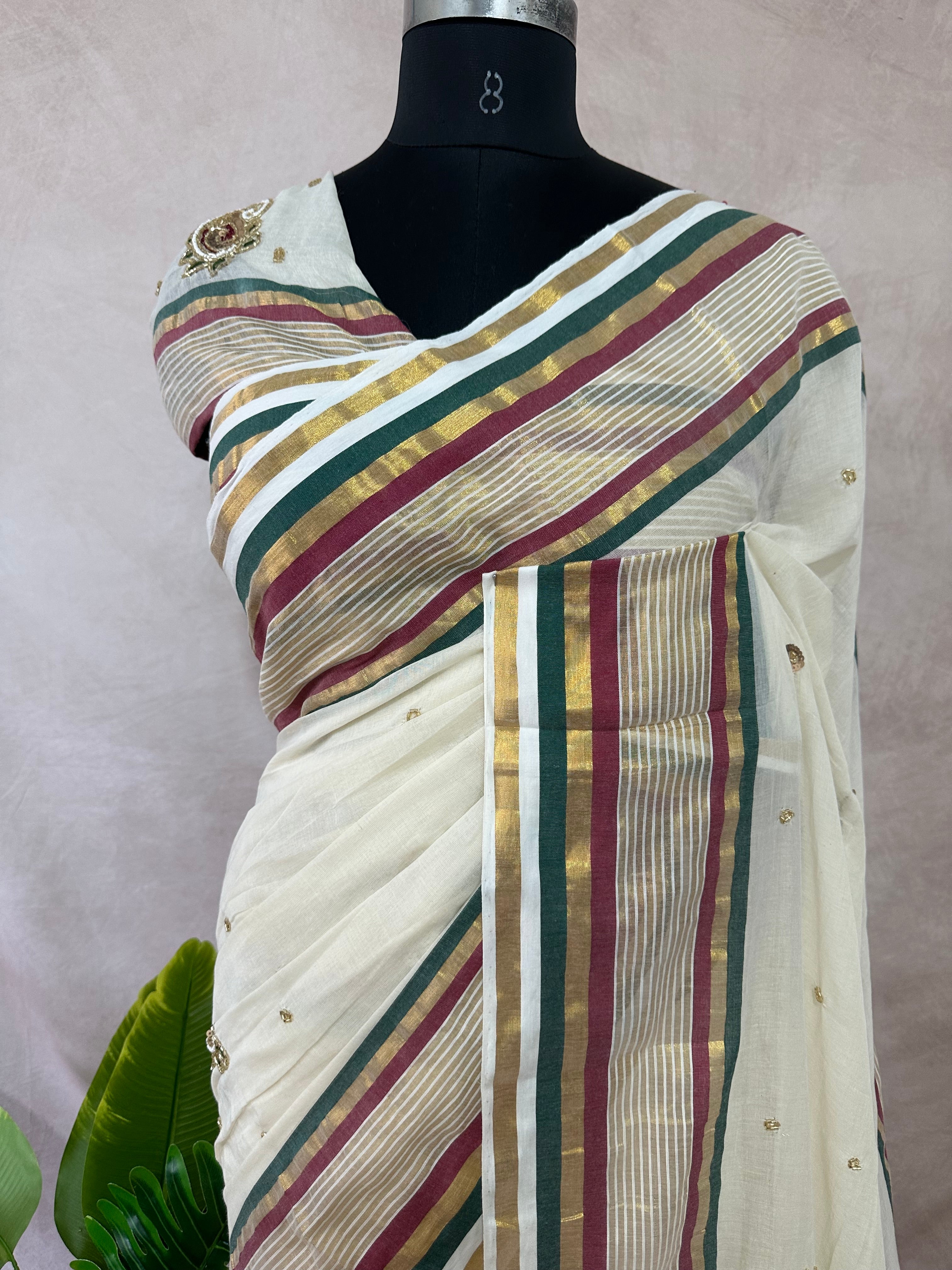 Mulcotton saree with bead work