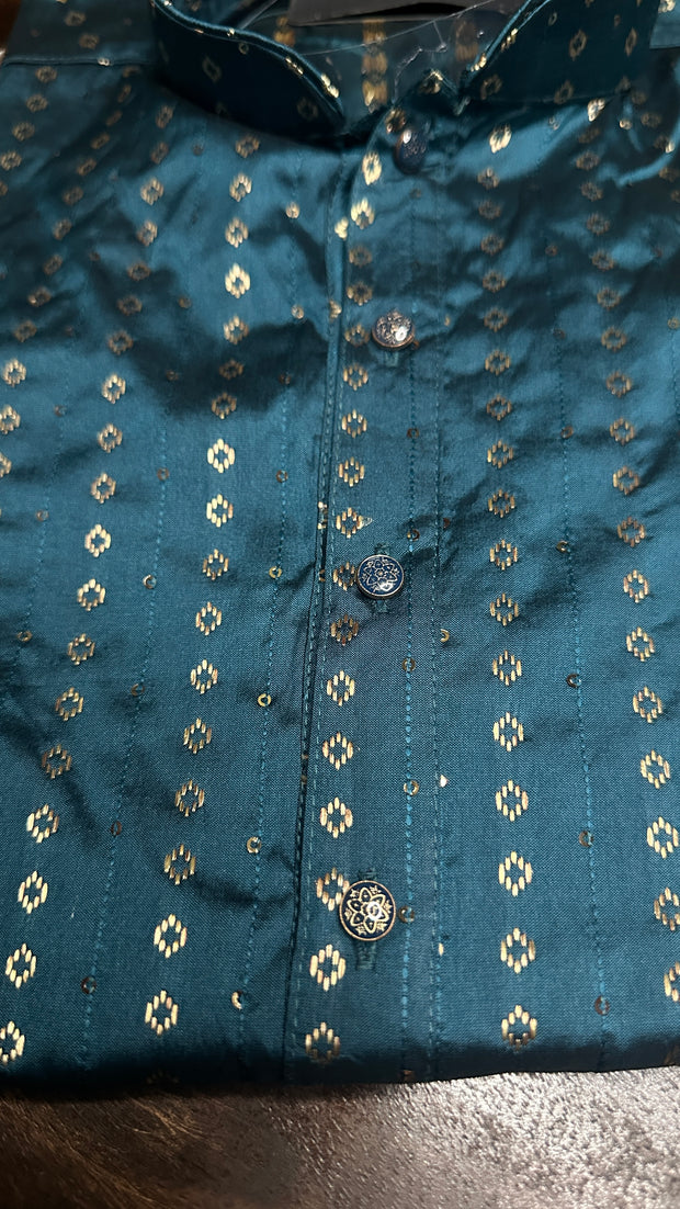 Peacock blue silk kurta - 38