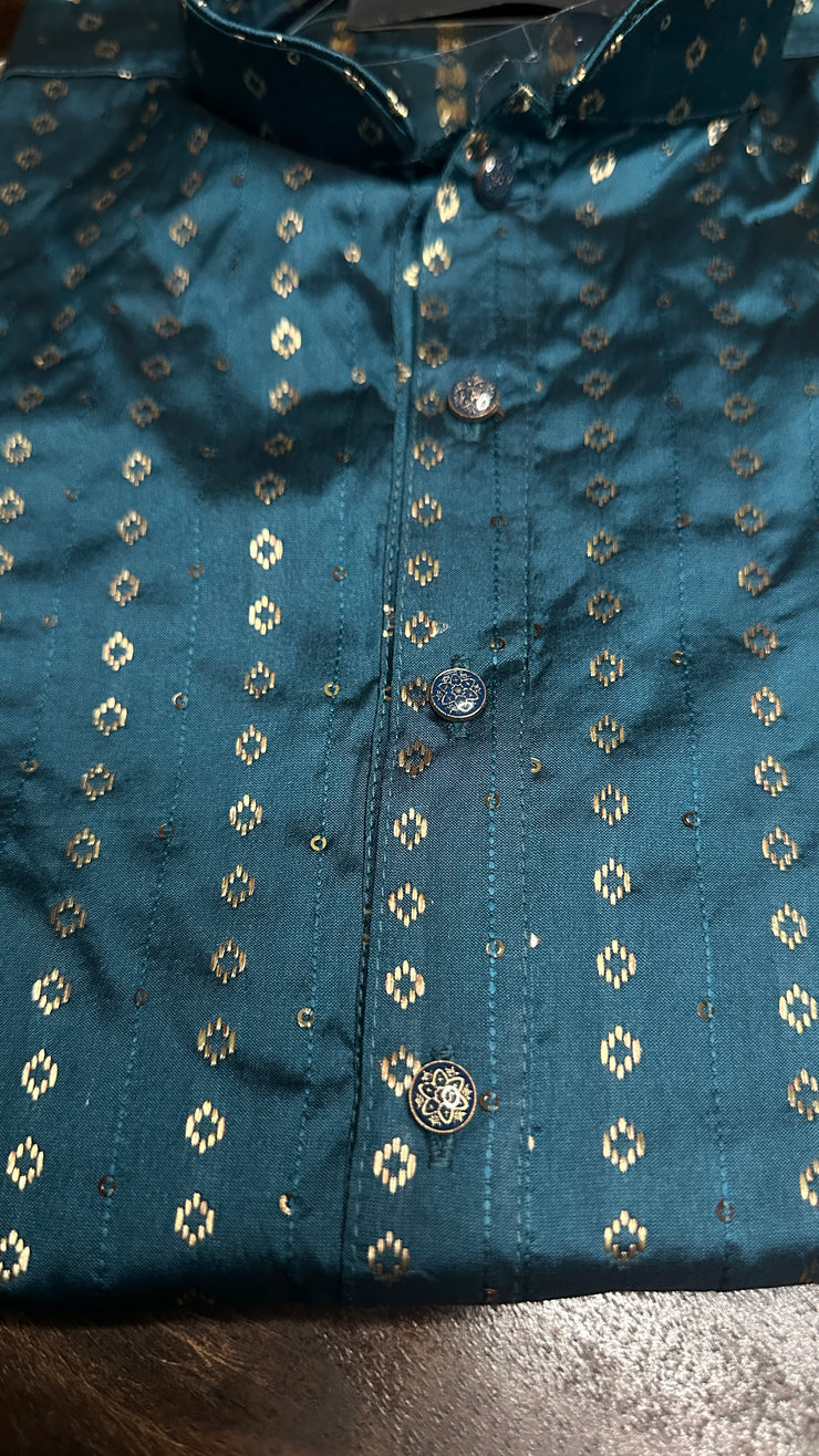 Peacock blue silk kurta - 42
