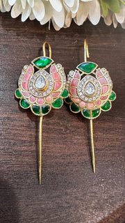 Green and Peach color kundan stone ear pin/cuff