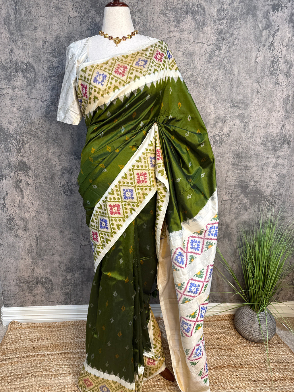 Light green Ikkat handloom saree