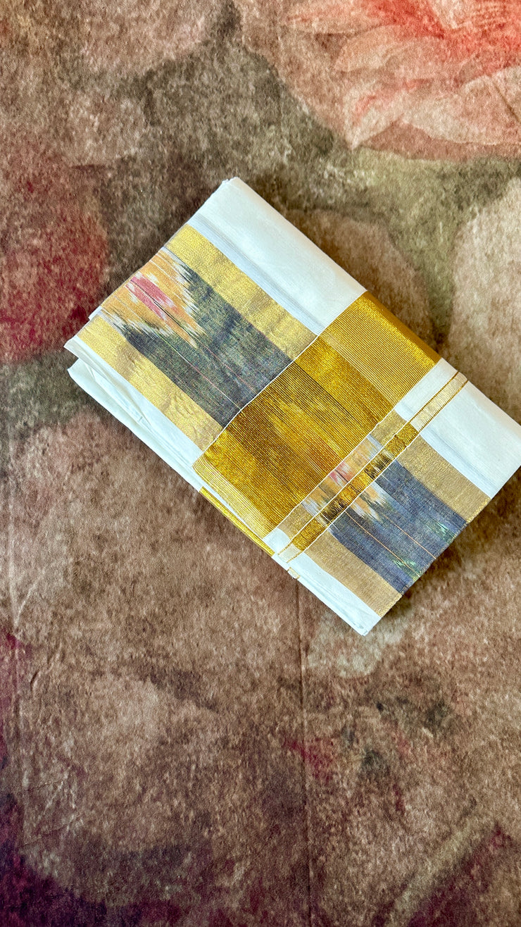 Ikkat weaved border cotton set saree