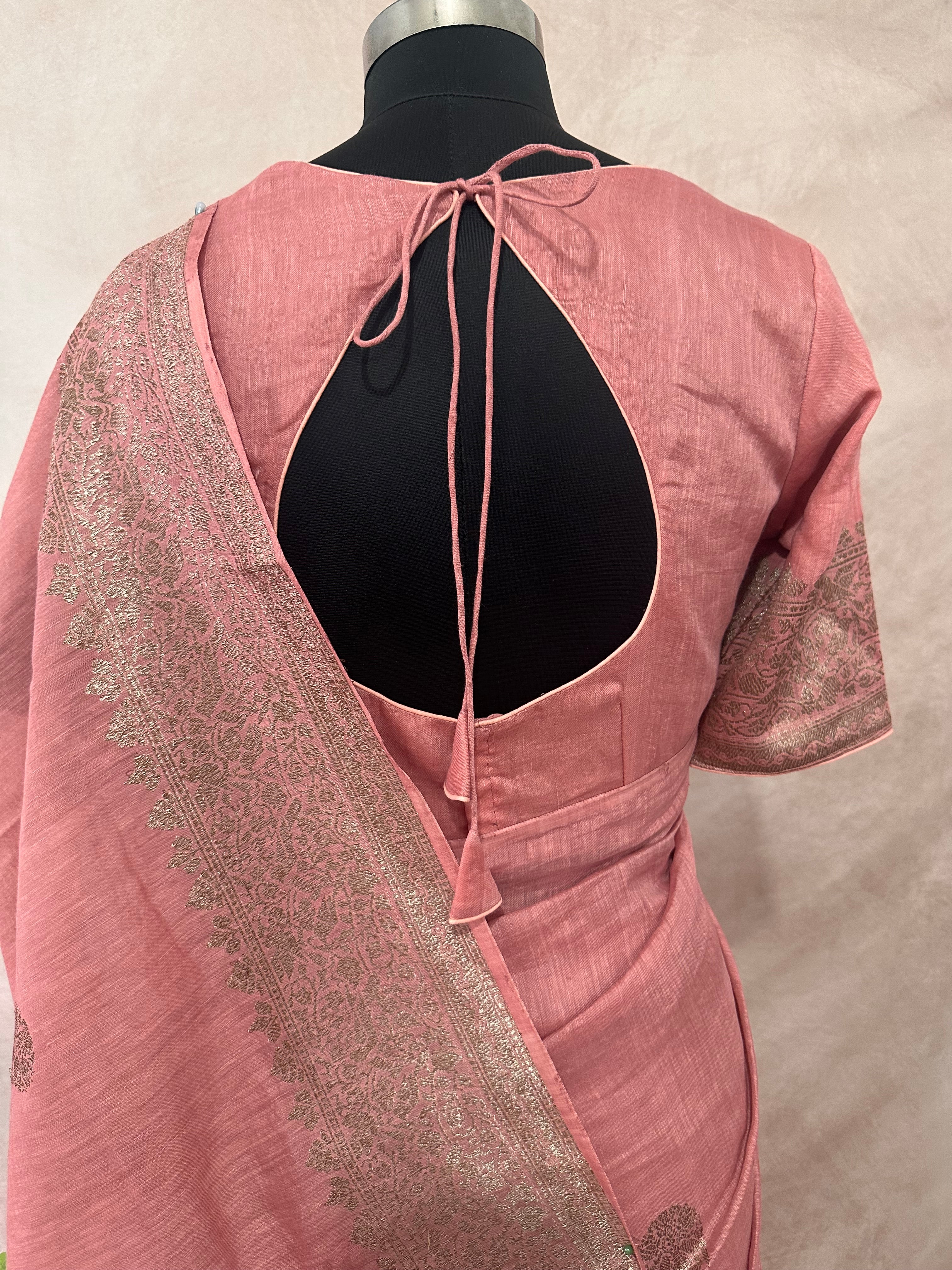 Linen banarsi saree with stitched blouse