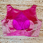 High-neck pink brocade blouse