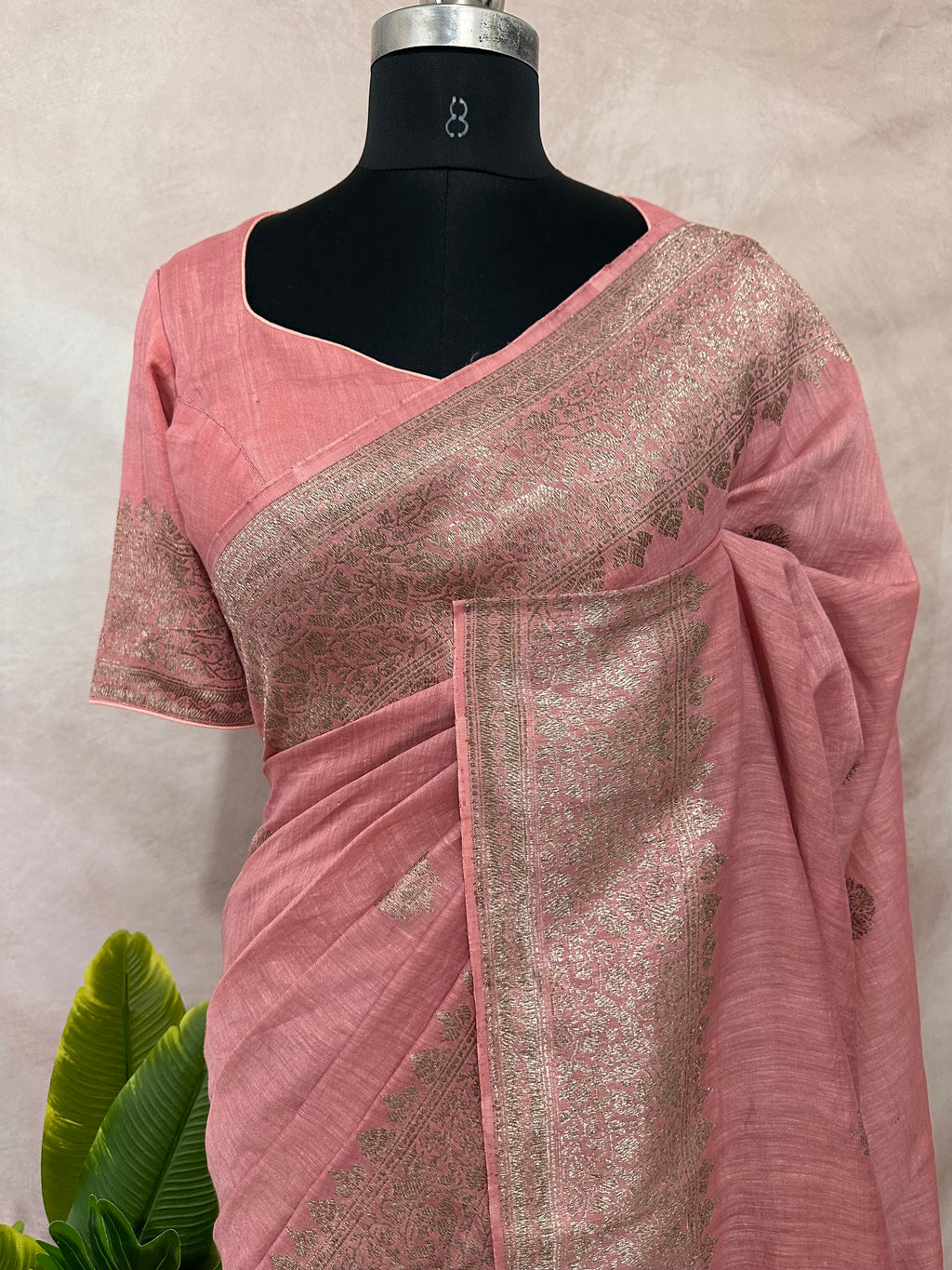 Linen banarsi saree with stitched blouse