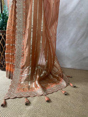 Orange Tissue oraganza saree with designer blouse
