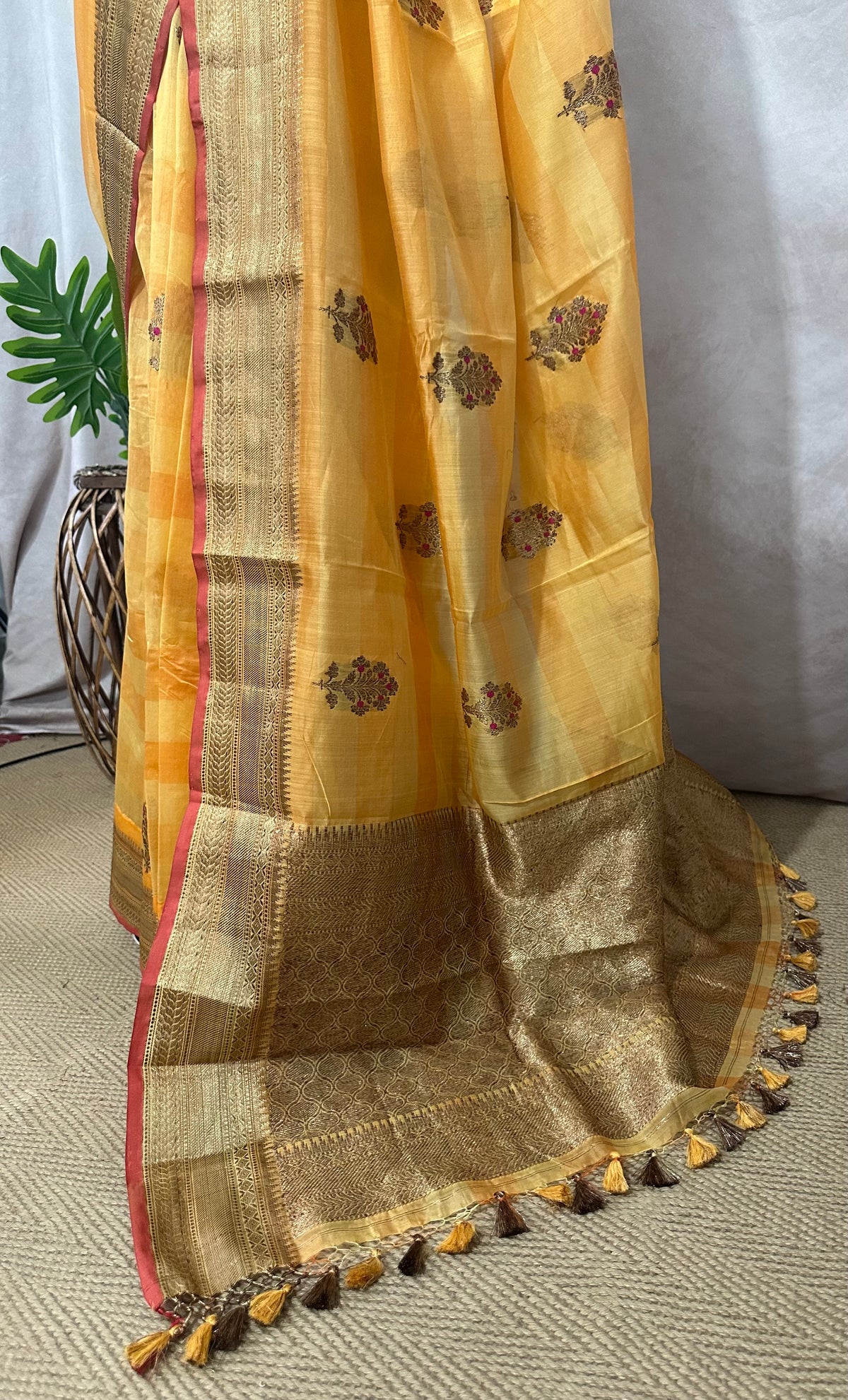 Banarsi cotton silk handloom saree with stitched blouse