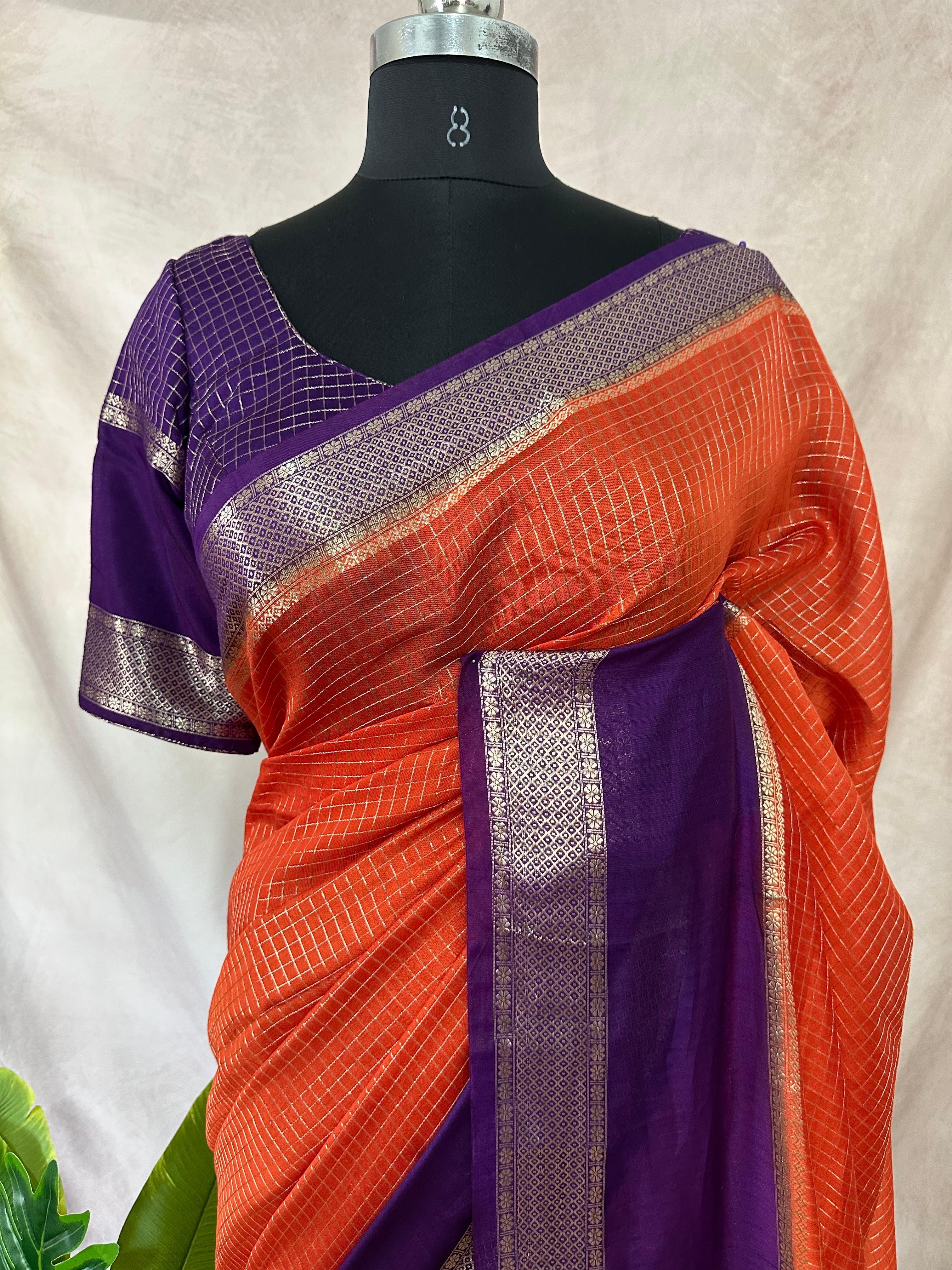 Semi mysore silk saree with stitched blouse
