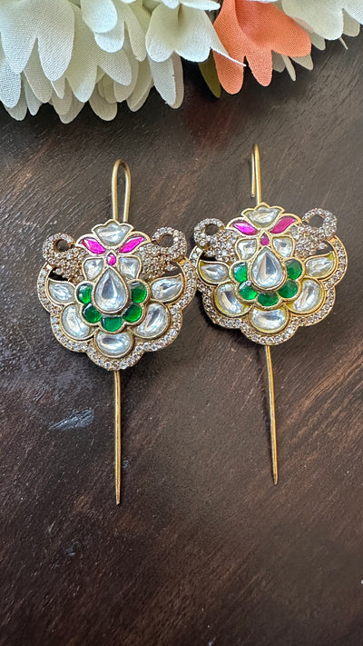 Multi color kundan stone ear pin/cuff