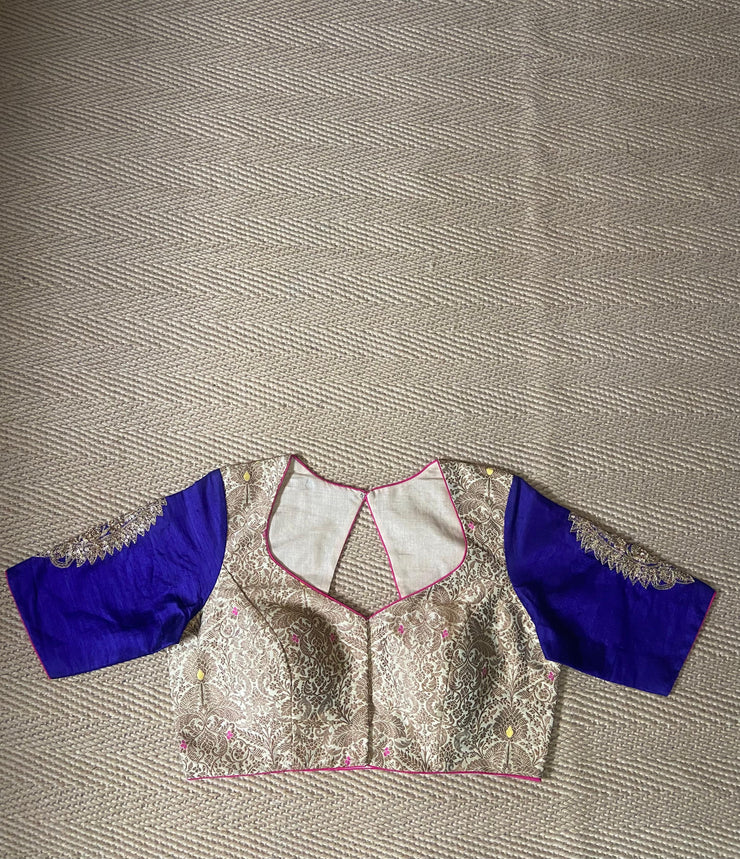 Brocade blouse purple sleeves with handwork