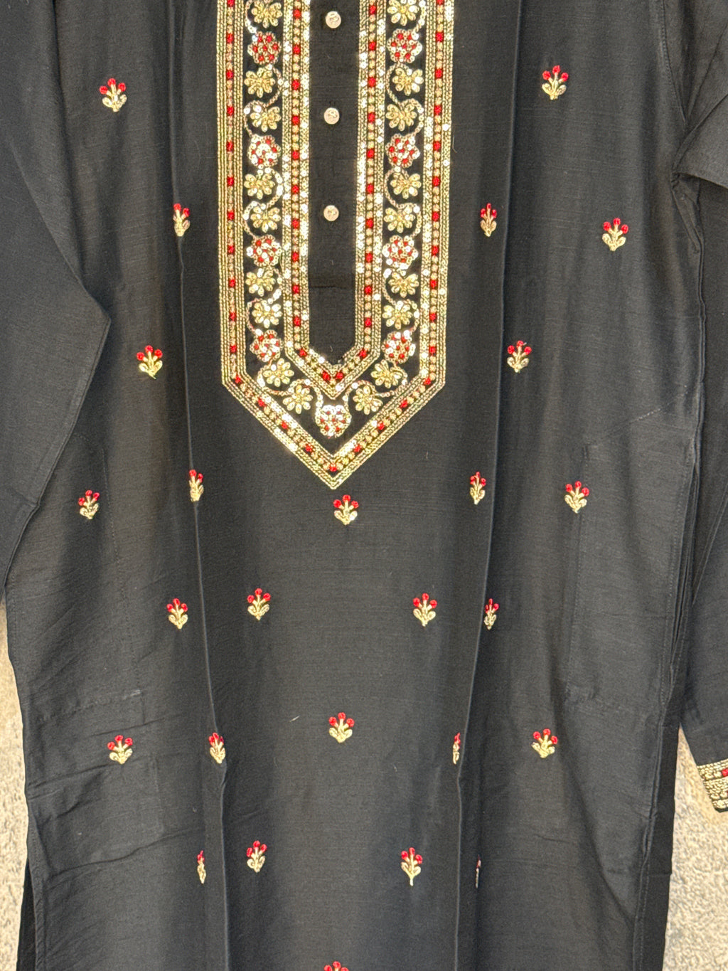 Black soft cotton kurta with neck emroidery